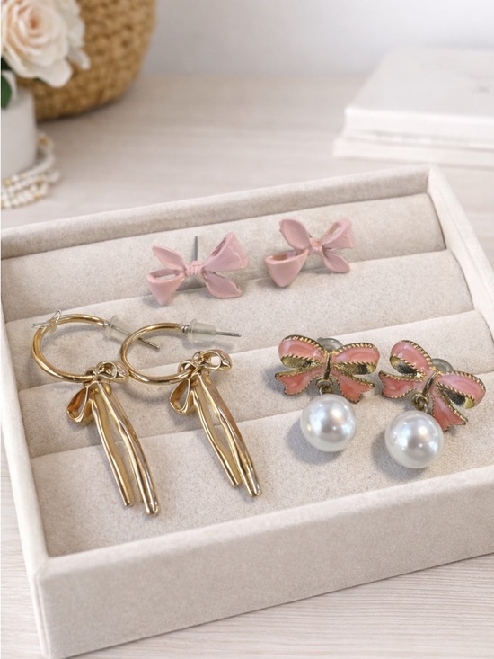 no brand Jewelry - *Pink and Gold Bow Earrings Set of 3